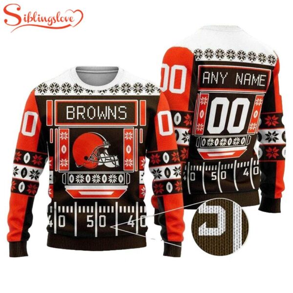 Custom Name Number Nfl Cleveland Browns Playing Field Ugly Christmas Sweater