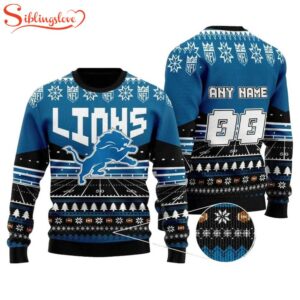Custom Name Number Nfl Detroit Lions Rugby Ugly Christmas Sweater