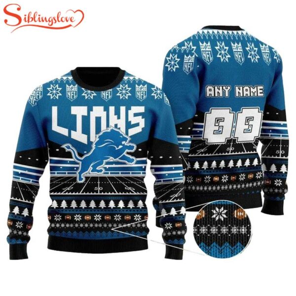 Custom Name Number Nfl Detroit Lions Rugby Ugly Christmas Sweater