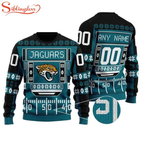 Custom Name Number Nfl Jacksonville Jaguars Playing Field Ugly Christmas Sweater
