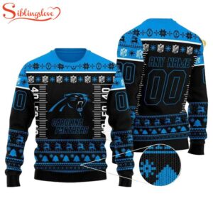 Custom Name Number Nfl Logo Carolina Panthers Ugly Christmas Sweater