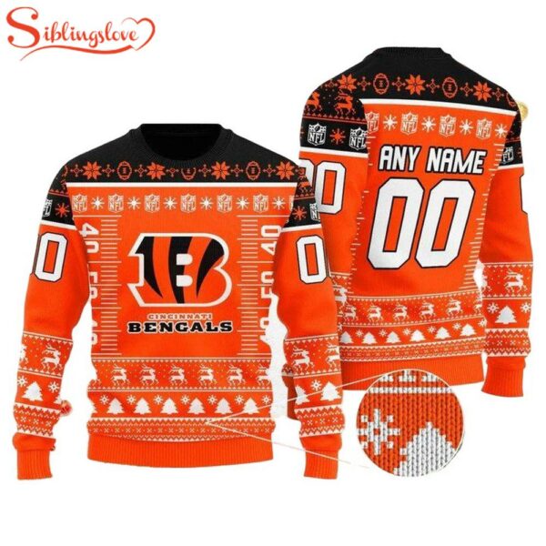 Custom Name Number Nfl Logo Cincinnati Bengals Ugly Christmas Sweater