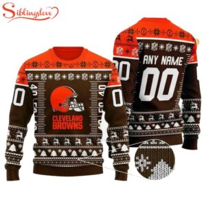 Custom Name Number Nfl Logo Cleveland Browns Ugly Christmas Sweater