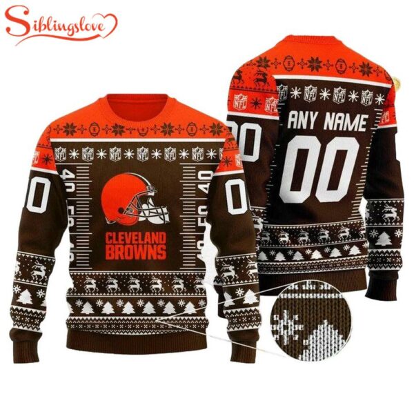 Custom Name Number Nfl Logo Cleveland Browns Ugly Christmas Sweater