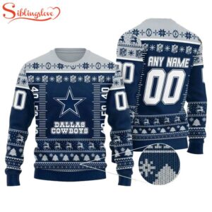 Custom Name Number Nfl Logo Dallas Cowboys Ugly Christmas Sweater