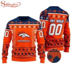 Custom Name Number Nfl Logo Denver Broncos Ugly Christmas Sweater