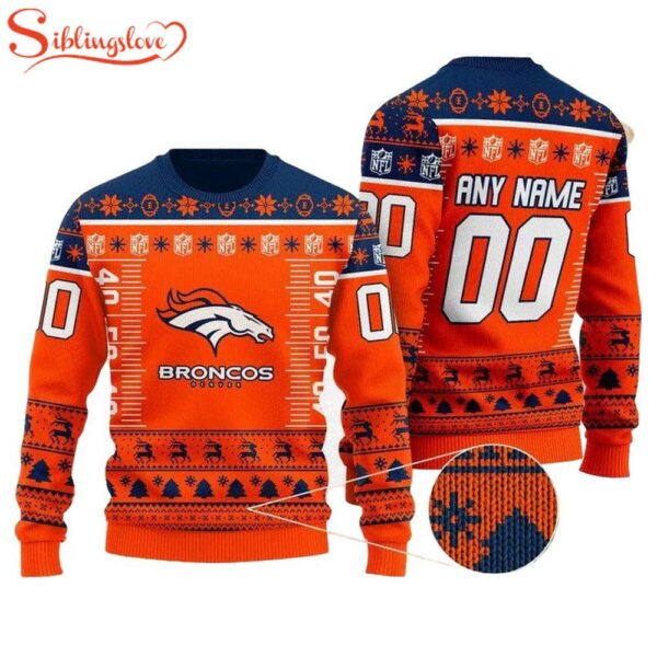 Custom Name Number Nfl Logo Denver Broncos Ugly Christmas Sweater