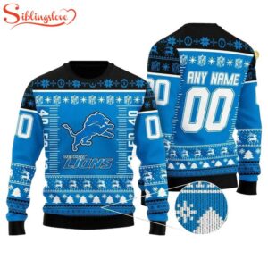 Custom Name Number Nfl Logo Detroit Lions Ugly Christmas Sweater