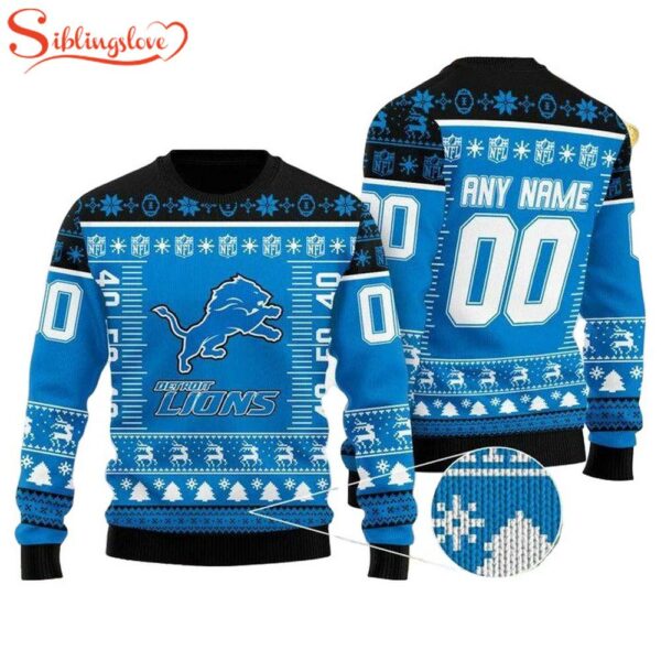 Custom Name Number Nfl Logo Detroit Lions Ugly Christmas Sweater