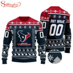 Custom Name Number Nfl Logo Houston Texans Ugly Christmas Sweater