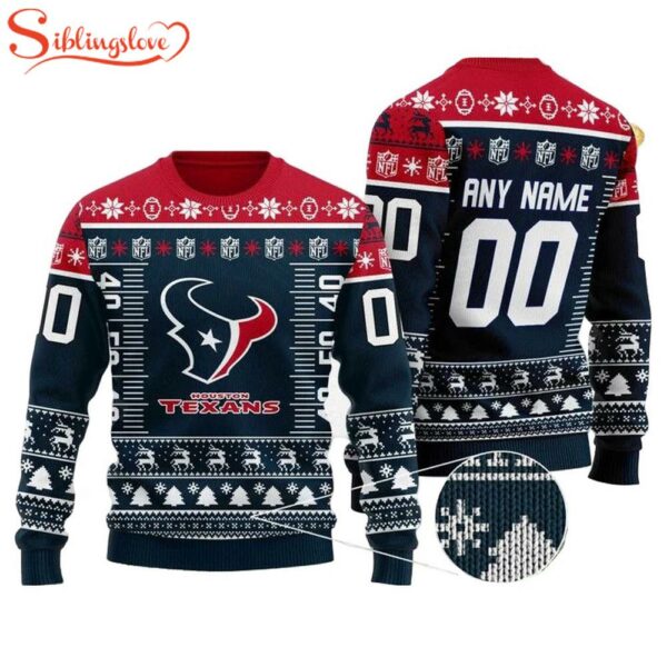 Custom Name Number Nfl Logo Houston Texans Ugly Christmas Sweater