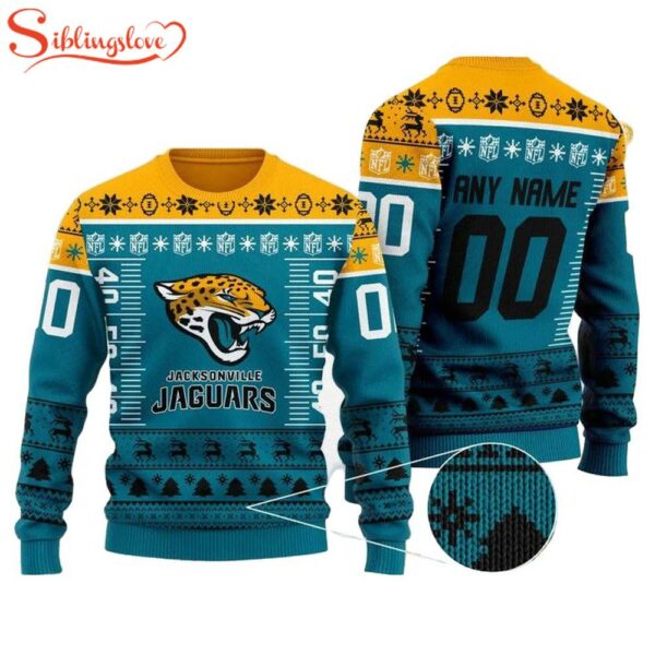 Custom Name Number Nfl Logo Jacksonville Jaguars Ugly Christmas Sweater