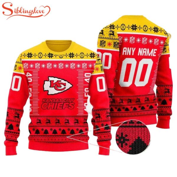 Custom Name Number Nfl Logo Kansas City Chiefs Ugly Christmas Sweater