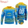 Custom Name Number Nfl Logo Los Angeles Chargers Ugly Christmas Sweater