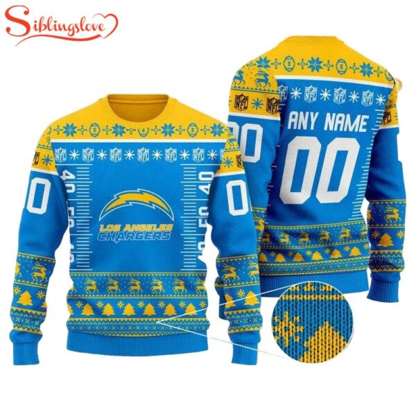Custom Name Number Nfl Logo Los Angeles Chargers Ugly Christmas Sweater