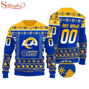 Custom Name Number Nfl Logo Los Angeles Rams Ugly Christmas Sweater
