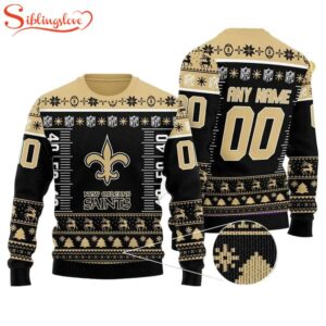 Custom Name Number Nfl Logo New Orleans Saints Ugly Christmas Sweater