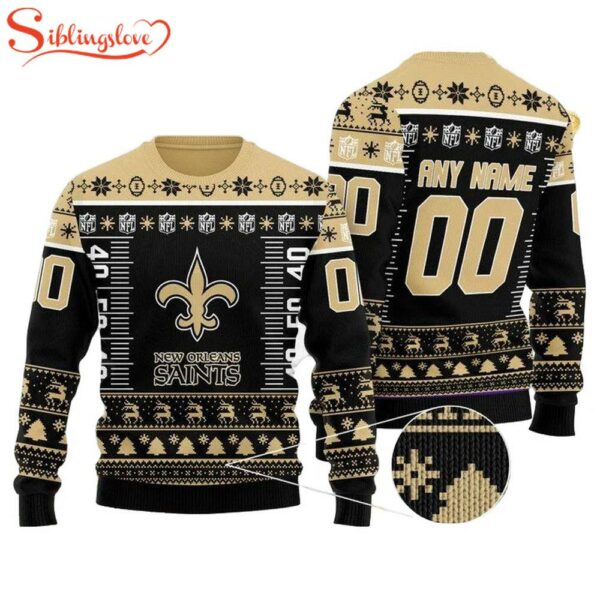 Custom Name Number Nfl Logo New Orleans Saints Ugly Christmas Sweater