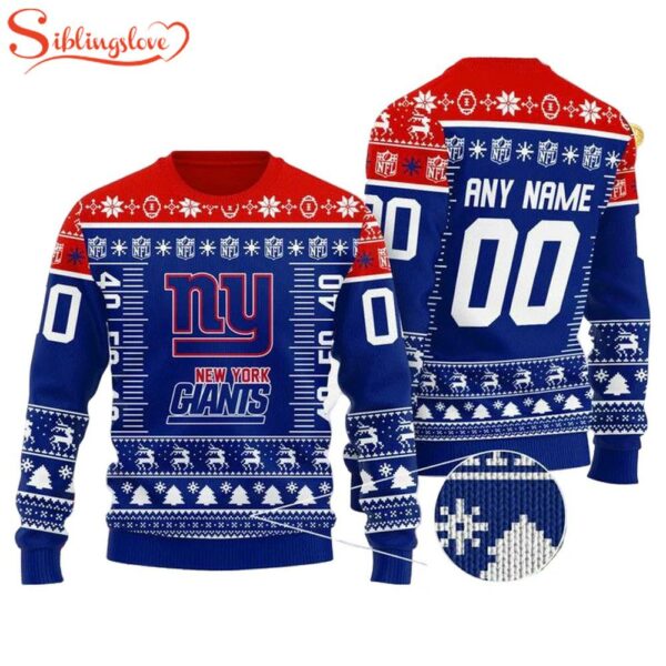 Custom Name Number Nfl Logo New York Giants Ugly Christmas Sweater