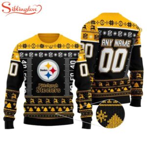 Custom Name Number Nfl Logo Pittsburgh Steelers Ugly Christmas Sweater