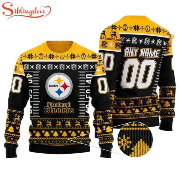 Custom Name Number Nfl Logo Pittsburgh Steelers Ugly Christmas Sweater