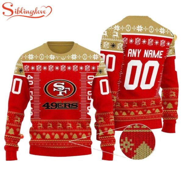 Custom Name Number Nfl Logo San Francisco 49Ers Ugly Christmas Sweater