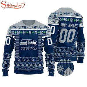 Custom Name Number Nfl Logo Seattle Seahawks Ugly Christmas Sweater