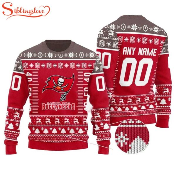 Custom Name Number Nfl Logo Tampa Bay Buccaneers Ugly Christmas Sweater