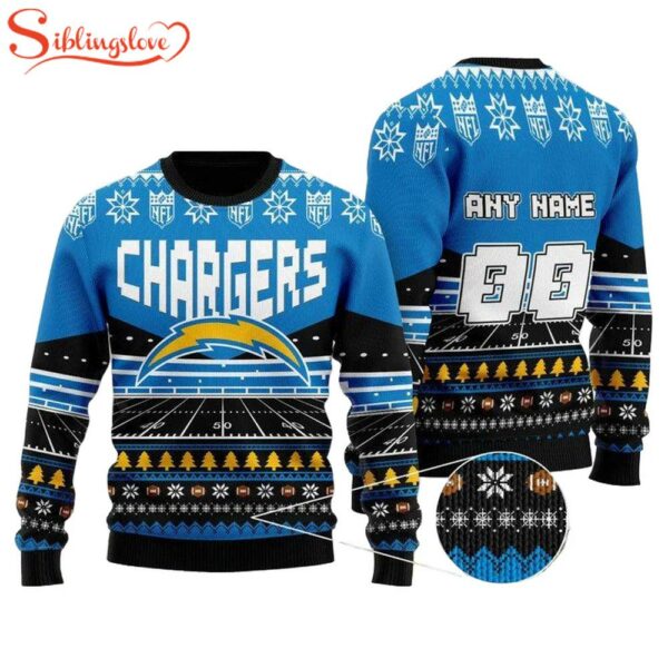 Custom Name Number Nfl Los Angeles Chargers Rugby Ugly Christmas Sweater