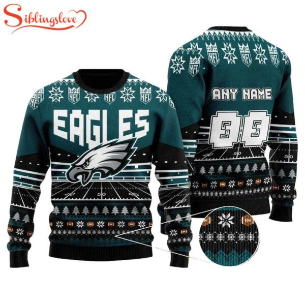 Custom Name Number Nfl Philadelphia Eagles Rugby Ugly Christmas Sweater