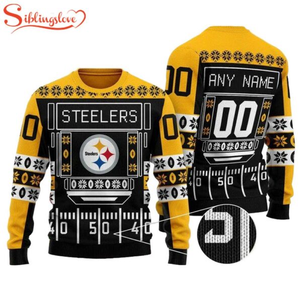 Custom Name Number Nfl Pittsburgh Steelers Playing Field Ugly Christmas Sweater