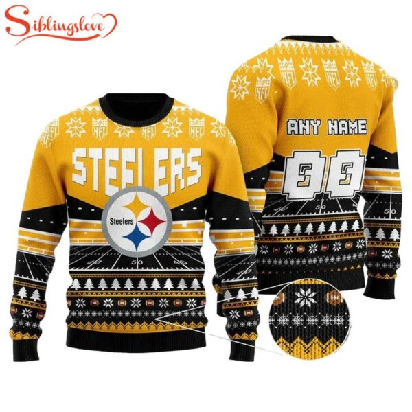 Custom Name Number Nfl Pittsburgh Steelers Rugby Ugly Christmas Sweater
