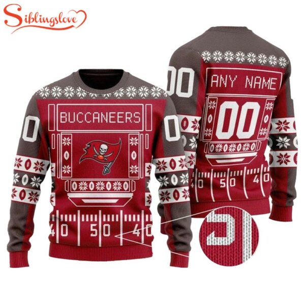 Custom Name Number Nfl Tampa Bay Buccaneers Playing Field Ugly Christmas Sweater