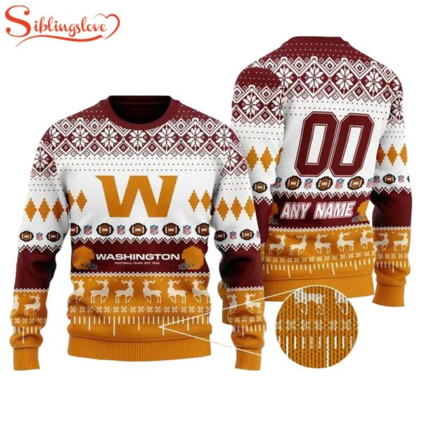 Custom Name Number Nfl Washington Football Team Playing Field Ugly Christmas Sweater