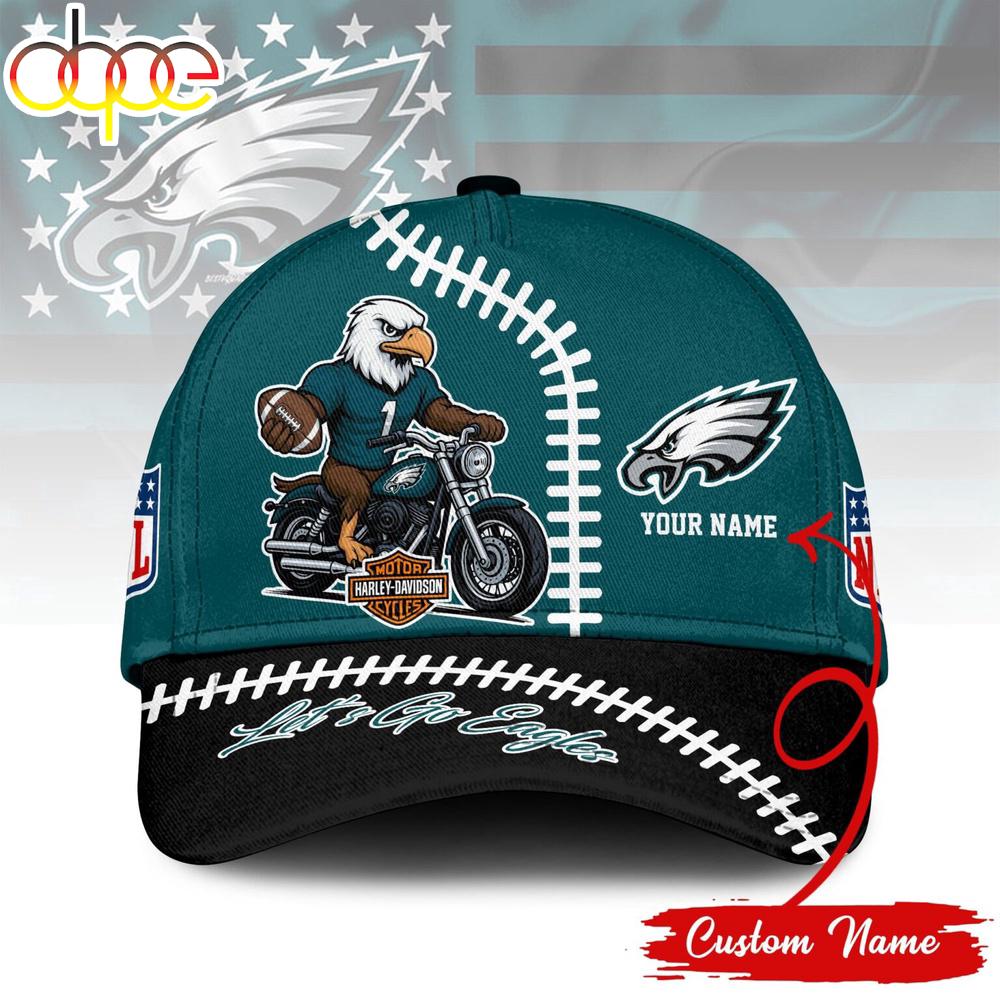 Custom Name Philadelphia Eagles NFL Harley Davidson 3D Baseball Cap 1 Custom Name Philadelphia Eagles NFL Harley Davidson 3D Baseball Cap