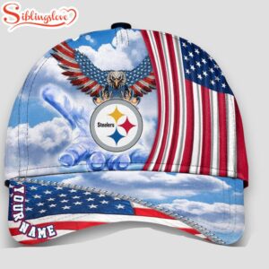 Custom Name Pittsburgh Steelers 4th Of July America Flag Eagle Classic Cap
