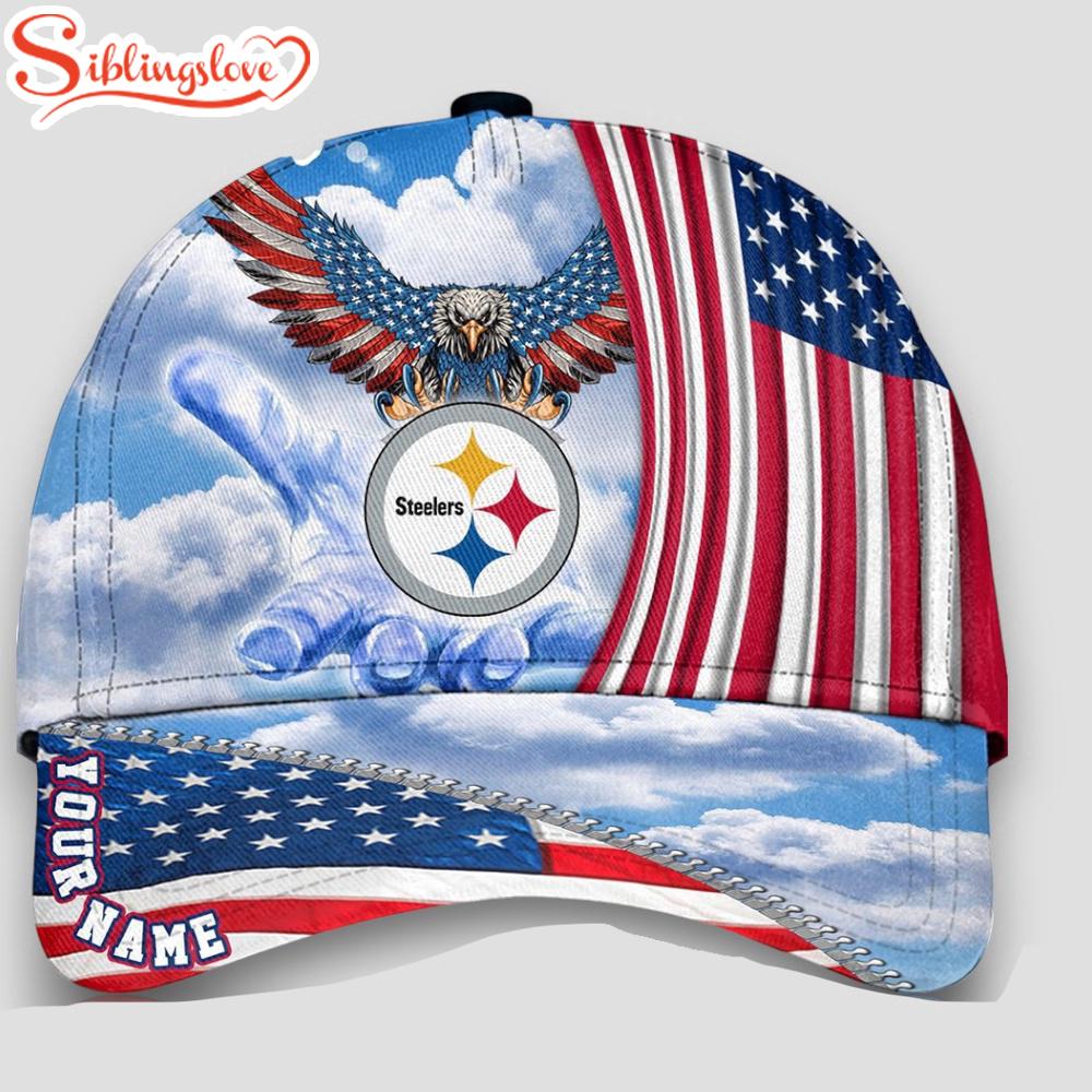 Custom Name Pittsburgh Steelers 4th Of July America Flag Eagle Classic Cap 1 Custom Name Pittsburgh Steelers 4th Of July America Flag Eagle Classic Cap