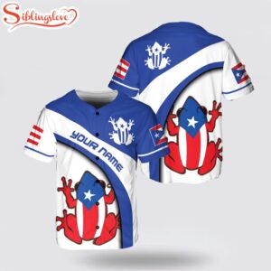 Custom Name Puerto Rico Frogs on Flag Baseball Jersey Shirt