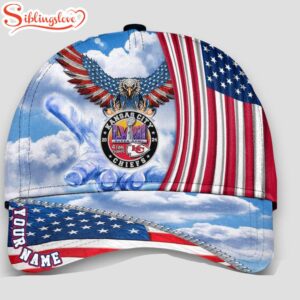 Custom Name Super Bowl LVIII Kansas City Chiefs 4th Of July America Flag Eagle Classic Cap