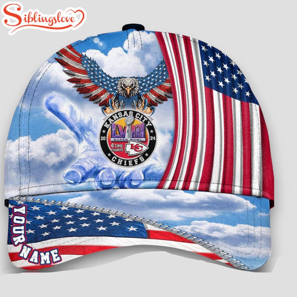 Custom Name Super Bowl LVIII Kansas City Chiefs 4th Of July America Flag Eagle Classic Cap 1 Custom Name Super Bowl LVIII Kansas City Chiefs 4th Of July America Flag Eagle Classic Cap
