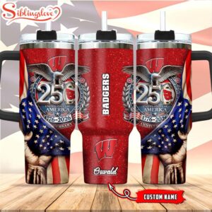 Custom Name Wisconsin Badgers 250 United States Of America 1776-2026 Tumbler 40Oz