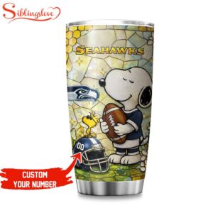 Custom Number Seattle Seahawks NFL Snoopy Pride Tumbler For Fans
