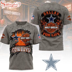 Dallas Cowboys NFL Harley Davidson For Life 3D T-Shirt