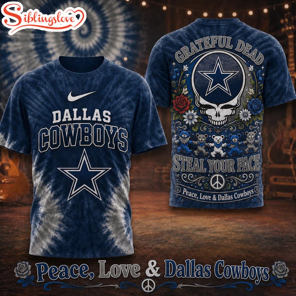 Dallas Cowboys NFL Peace Love Greateful 3D T-Shirt 1 Dallas Cowboys NFL Peace Love Greateful 3D T-Shirt