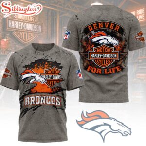 Denver Broncos NFL Harley Davidson For Life 3D T-Shirt