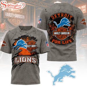 Detroit Lions NFL Harley Davidson For Life 3D T-Shirt