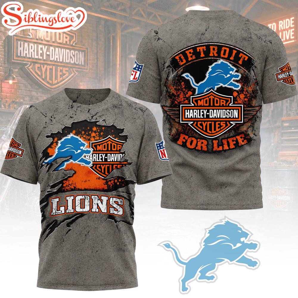 Detroit Lions NFL Harley Davidson For Life 3D T-Shirt 1 Detroit Lions NFL Harley Davidson For Life 3D T-Shirt
