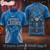 Detroit Lions NFL Peace Love Greateful 3D T-Shirt