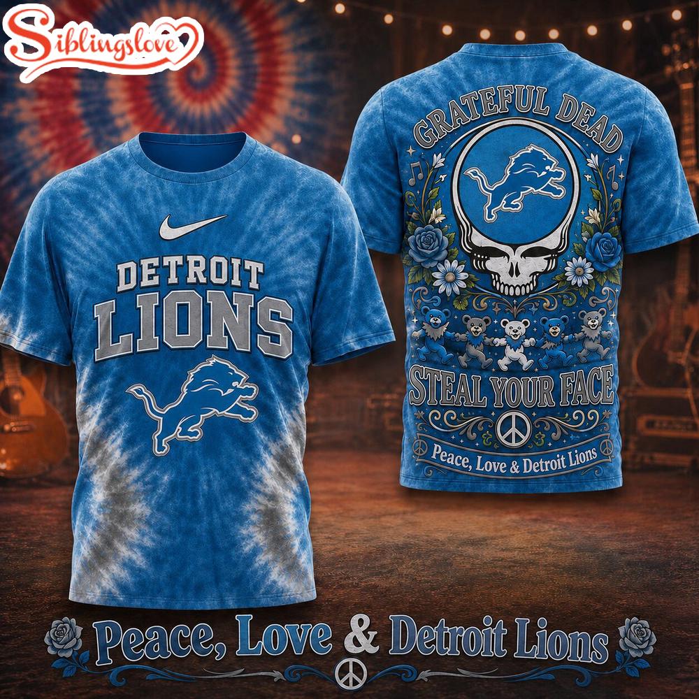 Detroit Lions NFL Peace Love Greateful 3D T-Shirt 1 Detroit Lions NFL Peace Love Greateful 3D T-Shirt