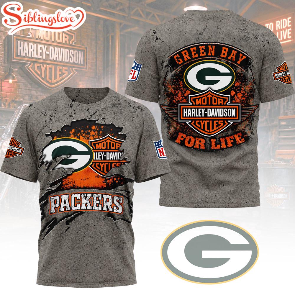 Green Bay Packers NFL Harley Davidson For Life 3D T-Shirt 1 Green Bay Packers NFL Harley Davidson For Life 3D T-Shirt
